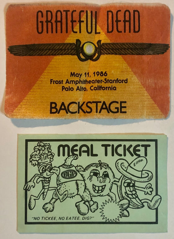 Grateful Dead Backstage Guest Pass 5/11/1986 (Used) and (Bill Gram Productions) Vintage Meal Ticket