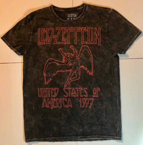 Led Zepplin Men's T Shirt Medium, Gray Stone Wash