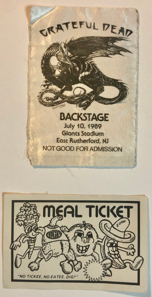 Vintage Grateful Dead Dragon Backstage Pass July 10, 1989 and Bill Gram Productions Meal Ticket (Read)