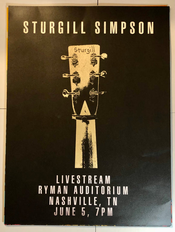 Sturgill Simpson Livestream Promotional Poster Ryman Auditorium Nashville TN (Read Condition)